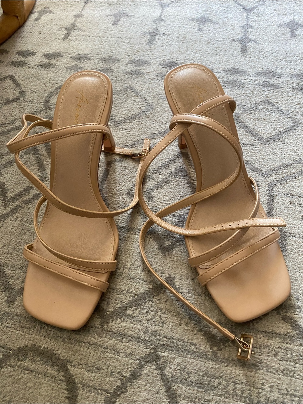 Urban Outfitters Nude Strappy Square-Toe Heels